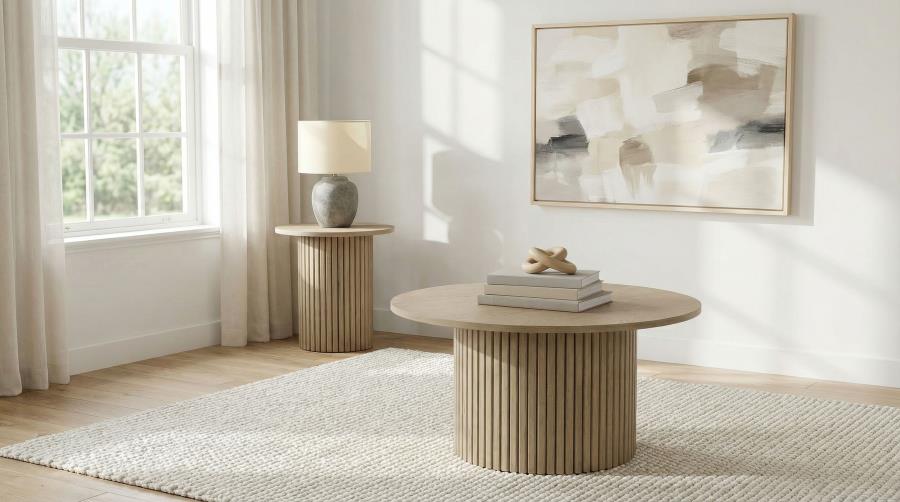 Modal Additional Images for Hamlyn Round Fluted Occasional Cocktail Coffee Table Natural Oak