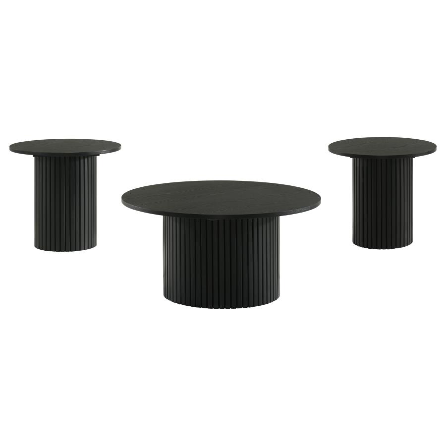 Hamlyn 3-piece Round Fluted Coffee and End Table Set Black