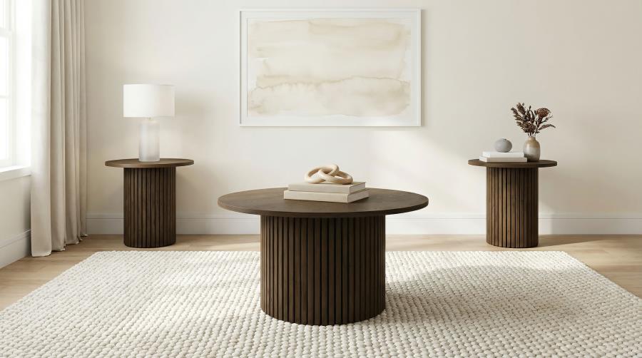 (image for) Hamlyn 3-piece Round Fluted Coffee and End Table Set Walnut