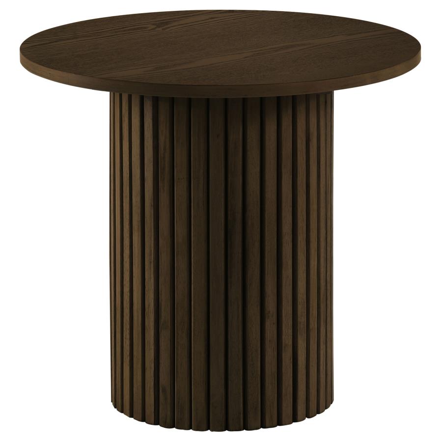 Hamlyn 3-piece Round Fluted Coffee and End Table Set Walnut