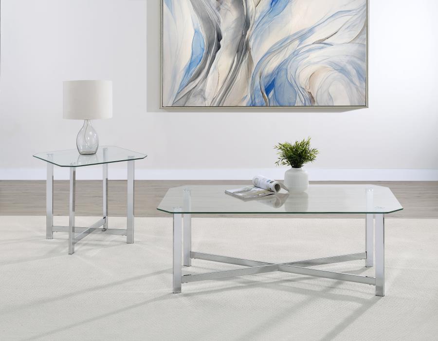 (image for) Cronin 2-piece Tempered Glass Top Coffee Table Set Chrome