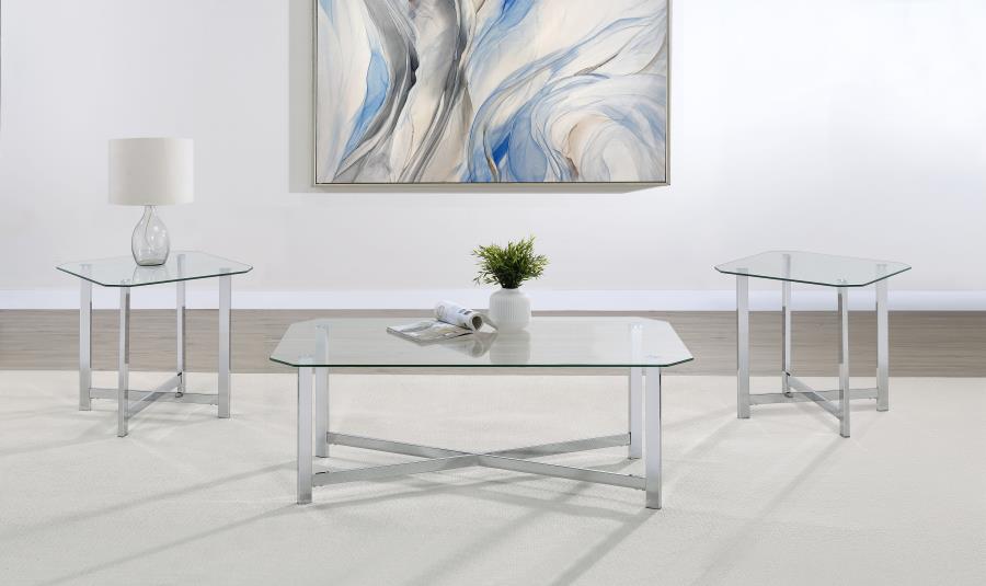 (image for) Cronin 3-piece Tempered Glass Top Coffee Table Set Chrome