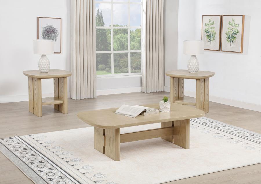 (image for) Kailani 3-piece Coastal Coffee and End Table Set Beige Oak
