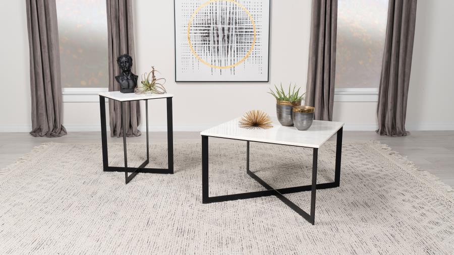 (image for) Tobin 2-piece Marble Top Coffee and End Table Set White
