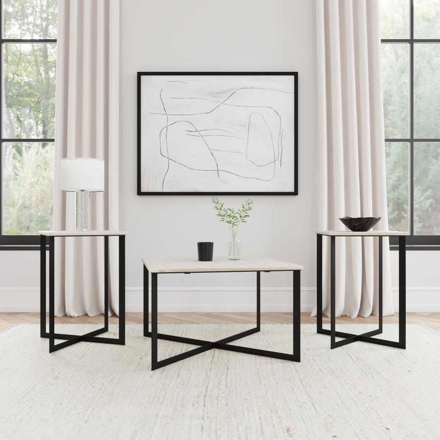 (image for) Tobin 3-piece Marble Top Coffee and End Table Set White