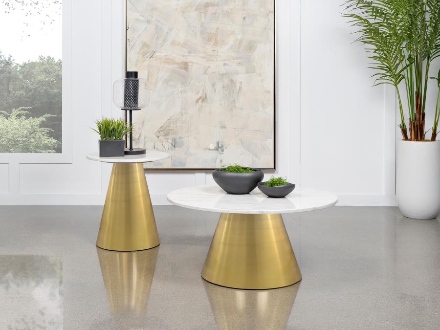 Modal Additional Images for Avon Round Marble Top Stainless Steel Side End Table White