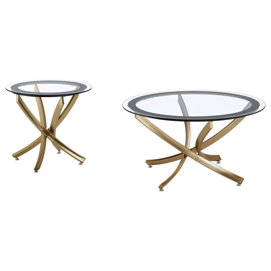 Brooke 2-piece Round Glass Top Coffee Table Set Brass (image for) Brooke 2-piece Round Glass Top Coffee Table Set Brass