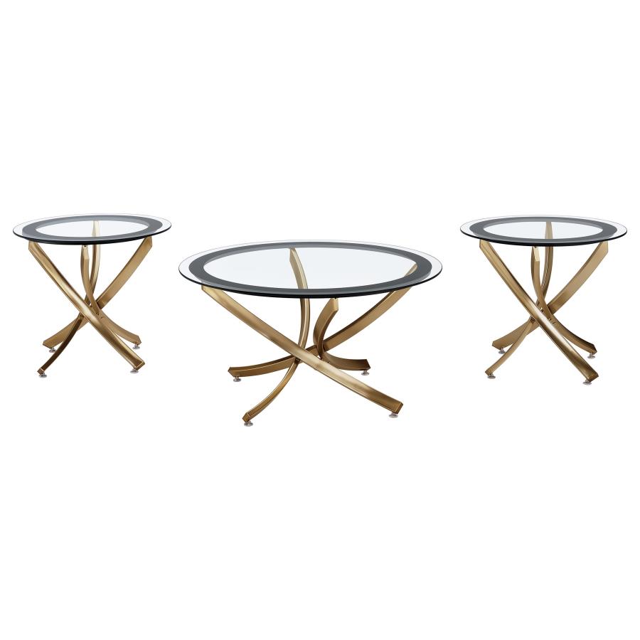 (image for) Brooke 3-piece Round Coffee and End Table Set Rose Brass