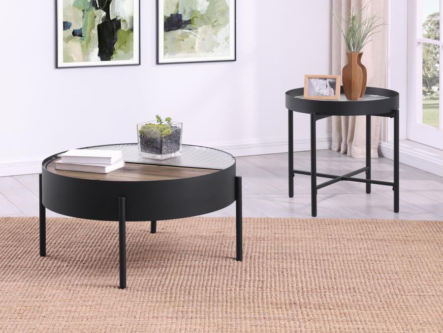 Modal Additional Images for Ozella Round End Side Table with Recessed Top Sandy Black