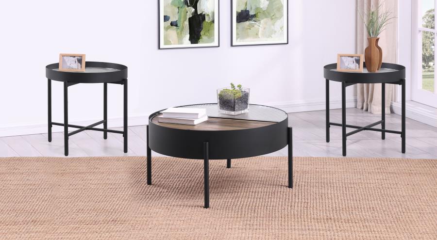 (image for) Ozella 3-piece Round Coffee and End Table Set Sandy Black