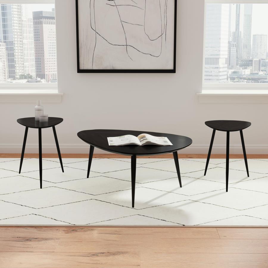(image for) Odessa 3-piece Triangular Coffee and End Table Set Black