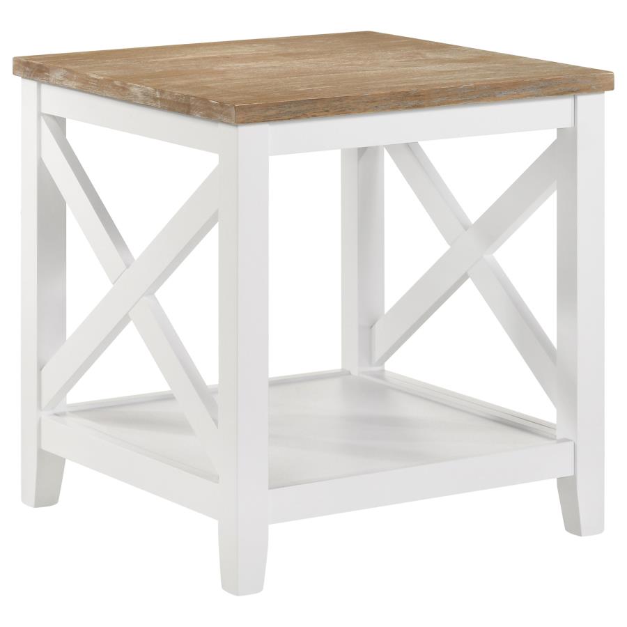 Hollis Square Wood End Table With Shelf Brown and White (image for) Hollis Square Wood End Table With Shelf Brown and White