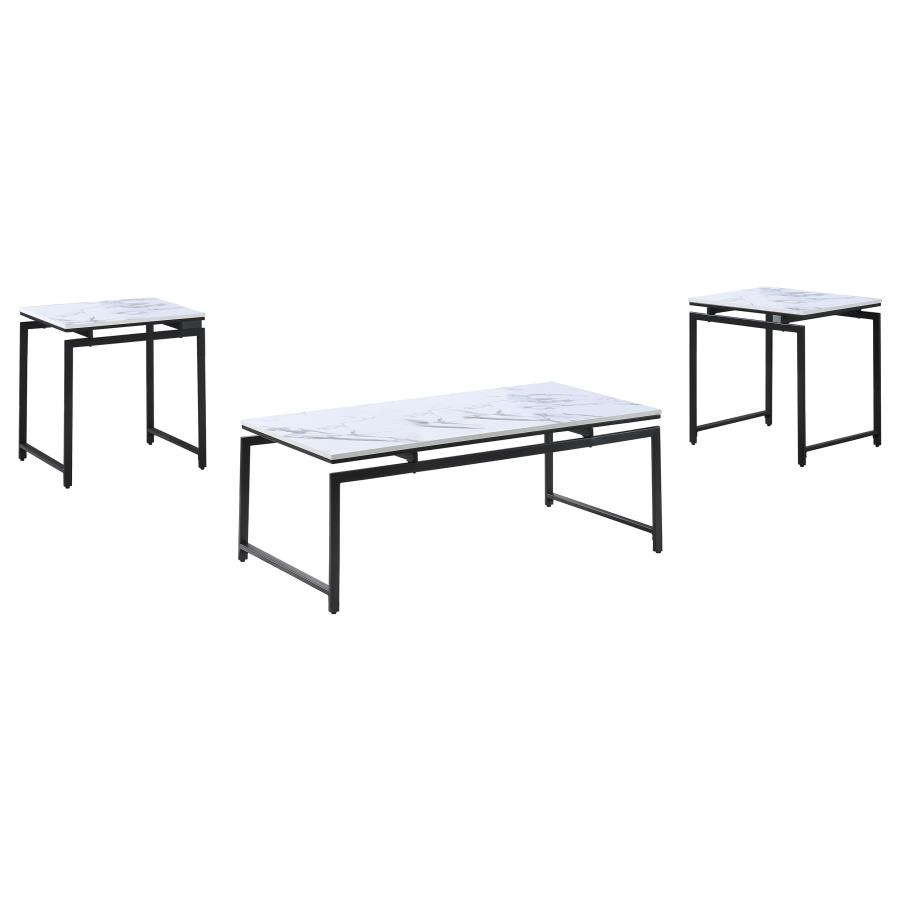 Clark 3-piece Faux Marble Top Coffee Table Set White (image for) Clark 3-piece Faux Marble Top Coffee Table Set White