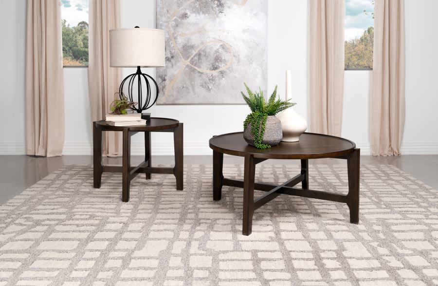 (image for) Cota 2-piece Solid Wood Coffee and End Table Set Dark Brown