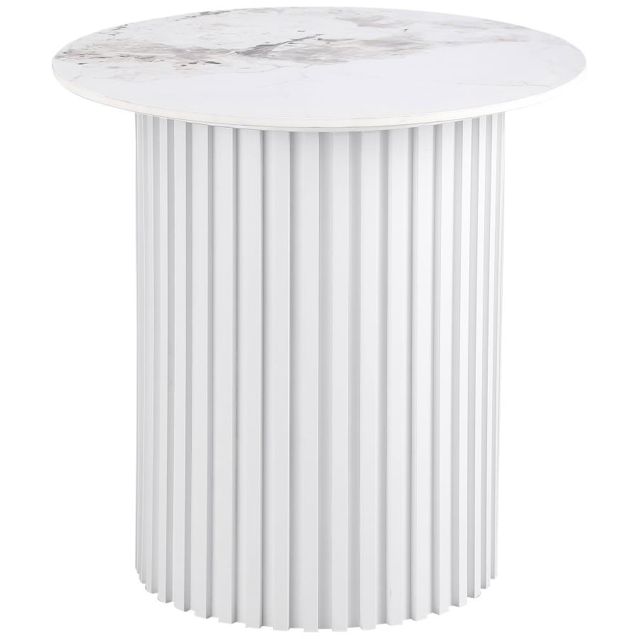 Rowena Round Sintered Stone End Table White Faux Marble (image for) Rowena Round Sintered Stone End Table White Faux Marble