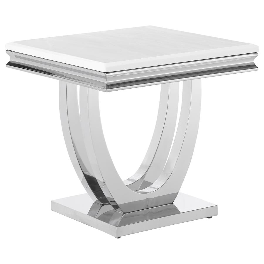 Kerwin Square Stone Top End Table White and Chrome (image for) Kerwin Square Stone Top End Table White and Chrome