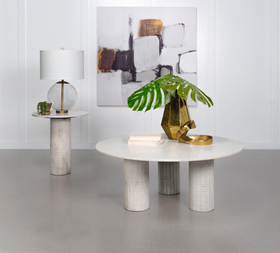 (image for) Astoria 2-piece Marble Coffee and End Table Set White