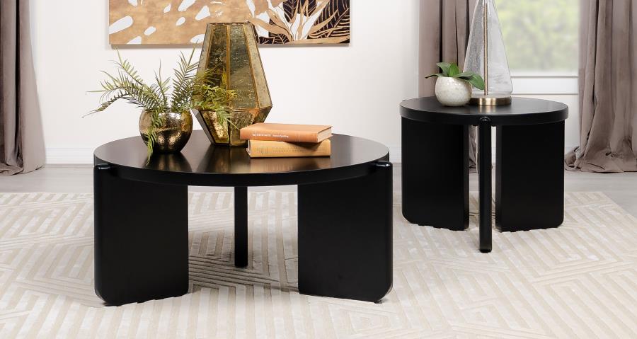 (image for) Cordova 2-piece Solid Wood Coffee and End Table Set Black