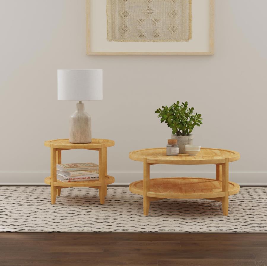 (image for) Camillo 2-piece Round Coffee and End Table Set Maple 