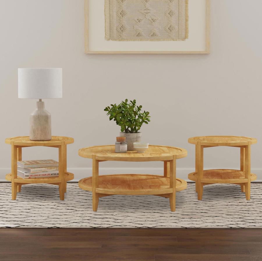 (image for) Camillo 3-piece Round Coffee and End Table Set Maple 