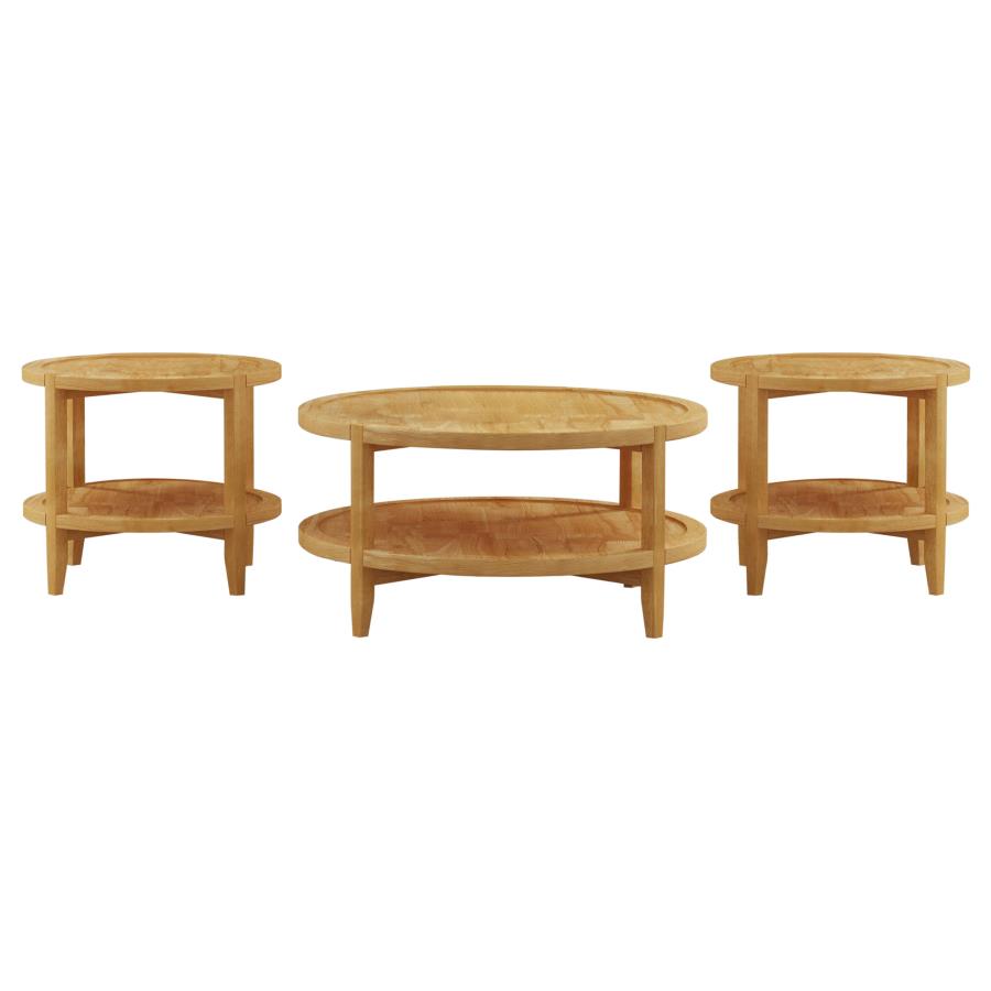 Camillo 3-piece Round Coffee and End Table Set Maple 