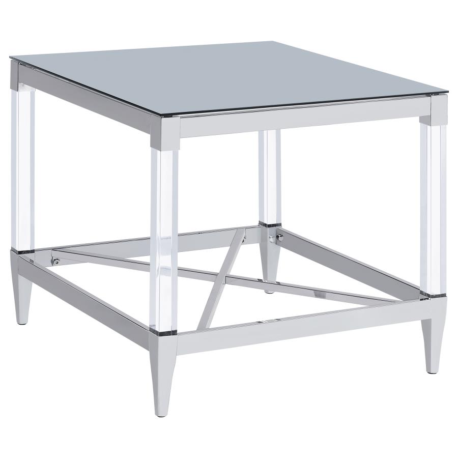 Lindley Square Tempered Mirror Acrylic Side End Table Chrome (image for) Lindley Square Tempered Mirror Acrylic Side End Table Chrome