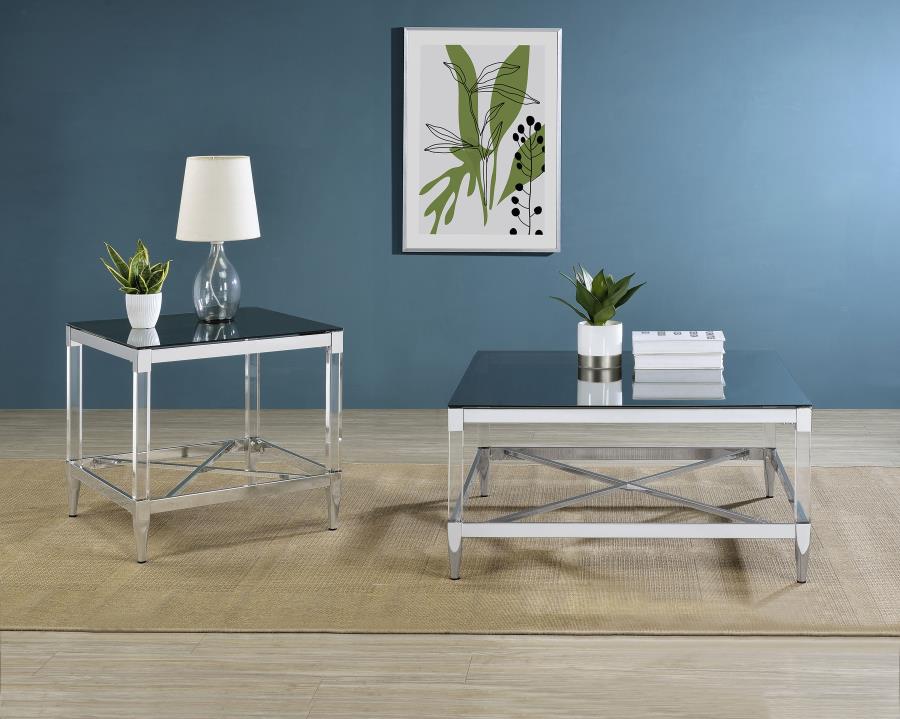 (image for) Lindley 2-piece Square Coffee and End Table Set Chrome