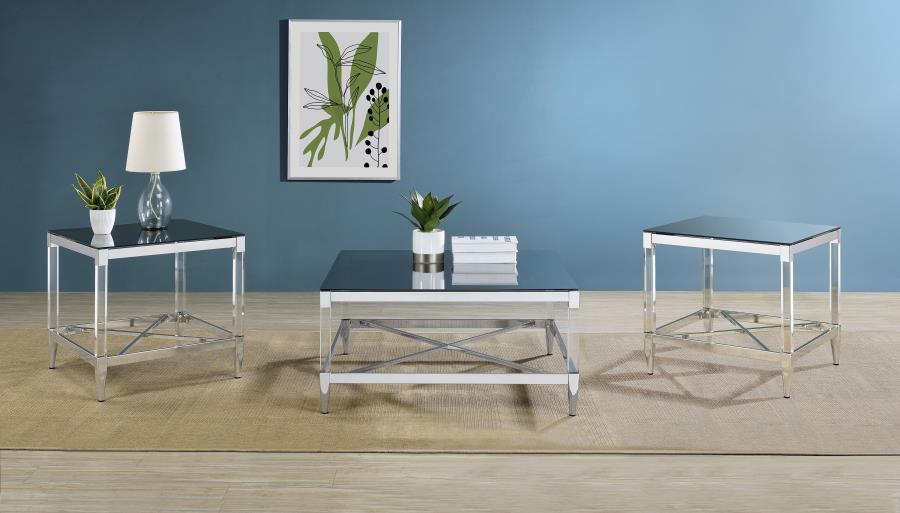 (image for) Lindley 3-piece Square Coffee and End Table Set Chrome