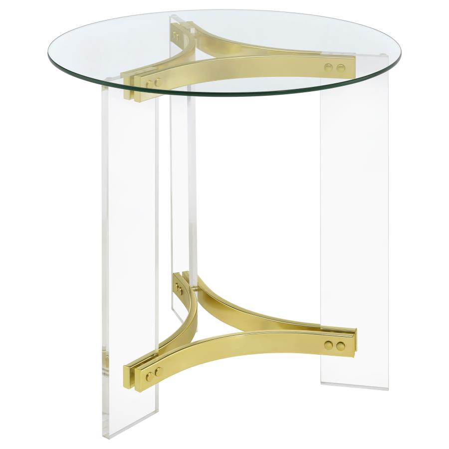 Janessa Round Glass Top Acrylic Leg End Table Matte Brass (image for) Janessa Round Glass Top Acrylic Leg End Table Matte Brass