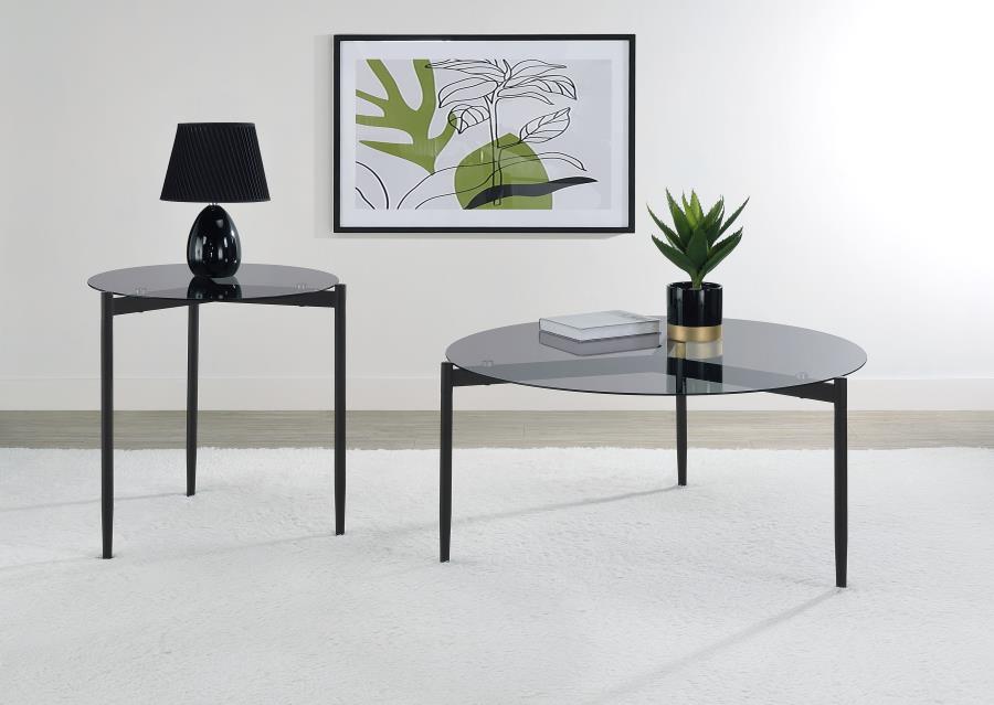 Modal Additional Images for Rosalie Round Smoked Glass Top End Table Sandy Black