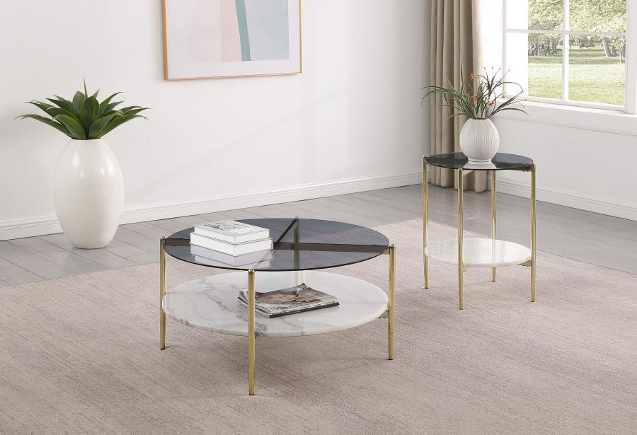 (image for) Jonelle 2-piece Round Coffee and End Table Set Gold
