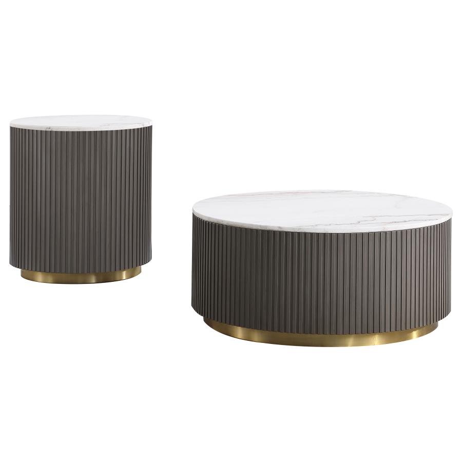 Jason 2-piece Round White Marble Coffee Table Set Charcoal
