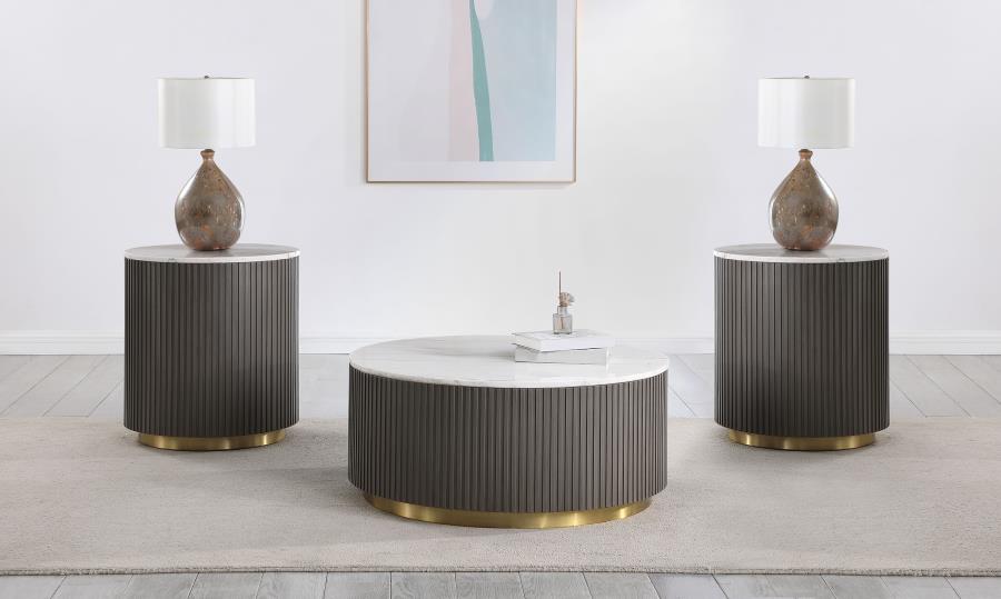 (image for) Jason 3-piece Round White Marble Coffee Table Set Charcoal