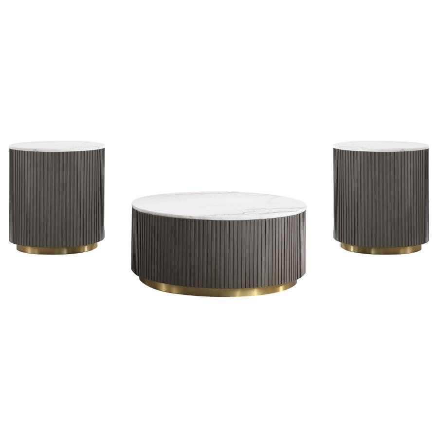Jason 3-piece Round White Marble Coffee Table Set Charcoal