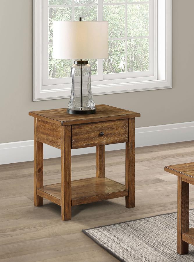 Payne 1-drawer Wood End Table with Shelf Distressed Brown (image for) Payne 1-drawer Wood End Table with Shelf Distressed Brown