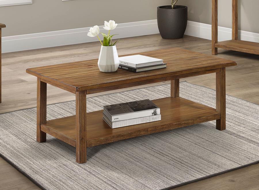 Payne Wood Coffee Table with Shelf Distressed Brown (image for) Payne Wood Coffee Table with Shelf Distressed Brown