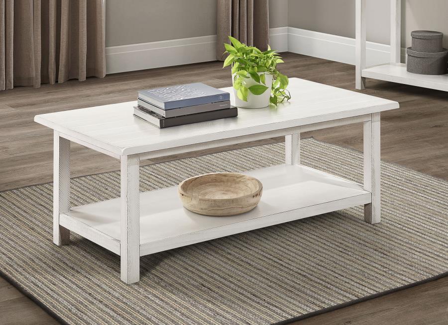 Payne Wood Coffee Table with Shelf White (image for) Payne Wood Coffee Table with Shelf White
