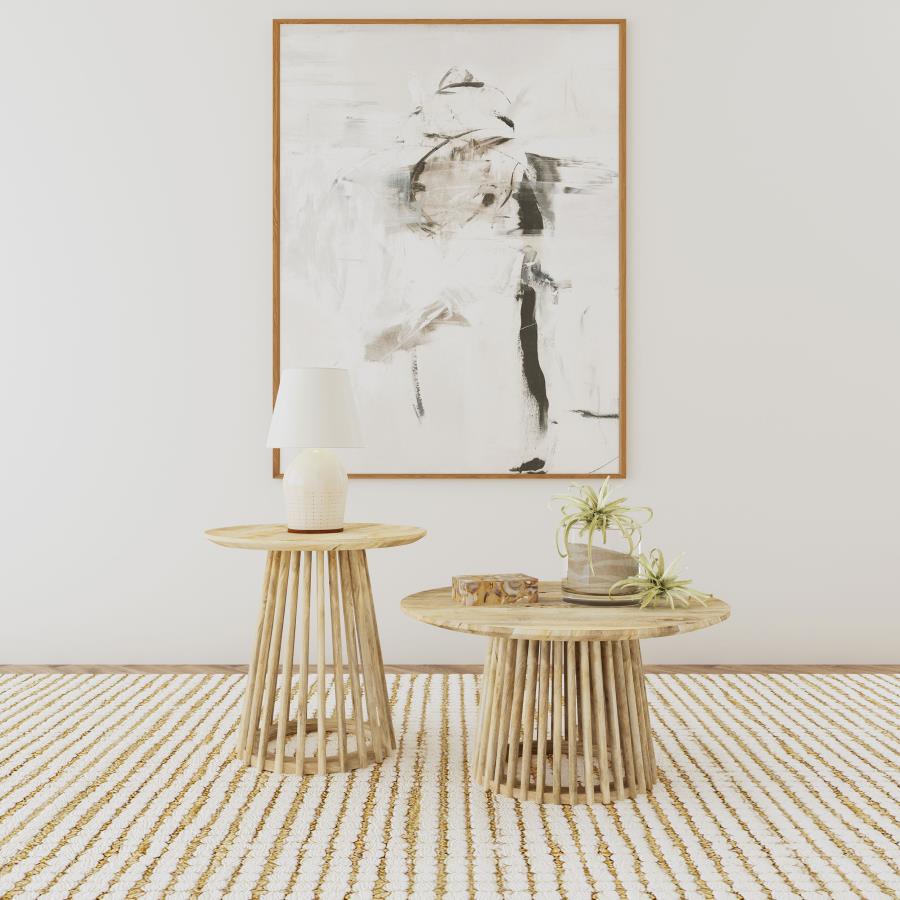 (image for) Touhy 2-piece Round Coffee and End Table Set Natural Mango