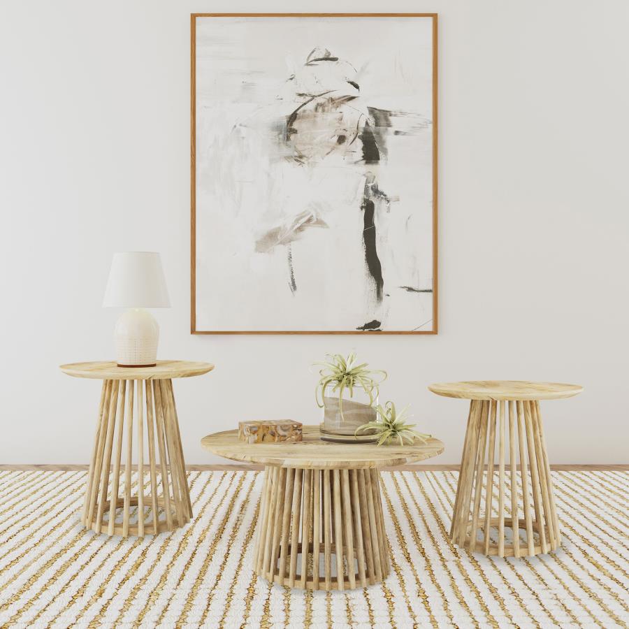 (image for) Touhy 3-piece Round Coffee and End Table Set Natural Mango