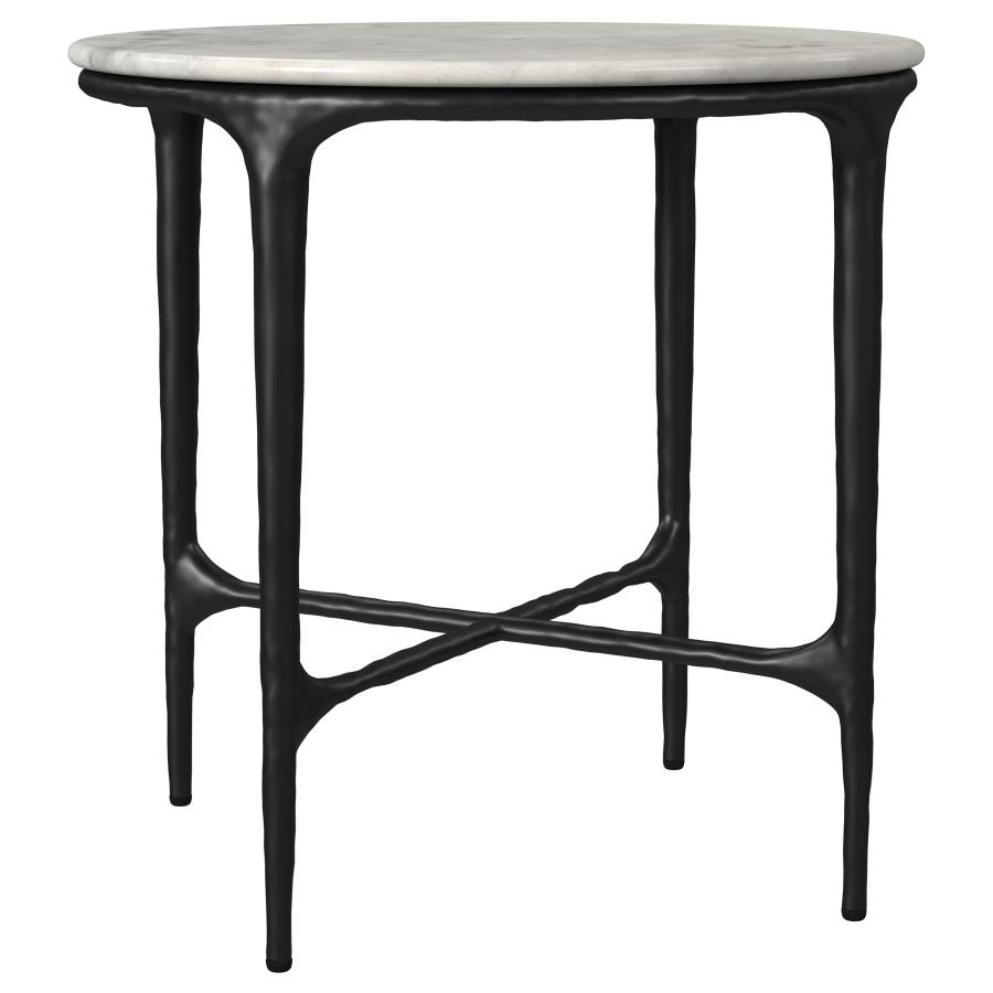 Hermas 2-piece Round Marble Coffee and End Table Set White