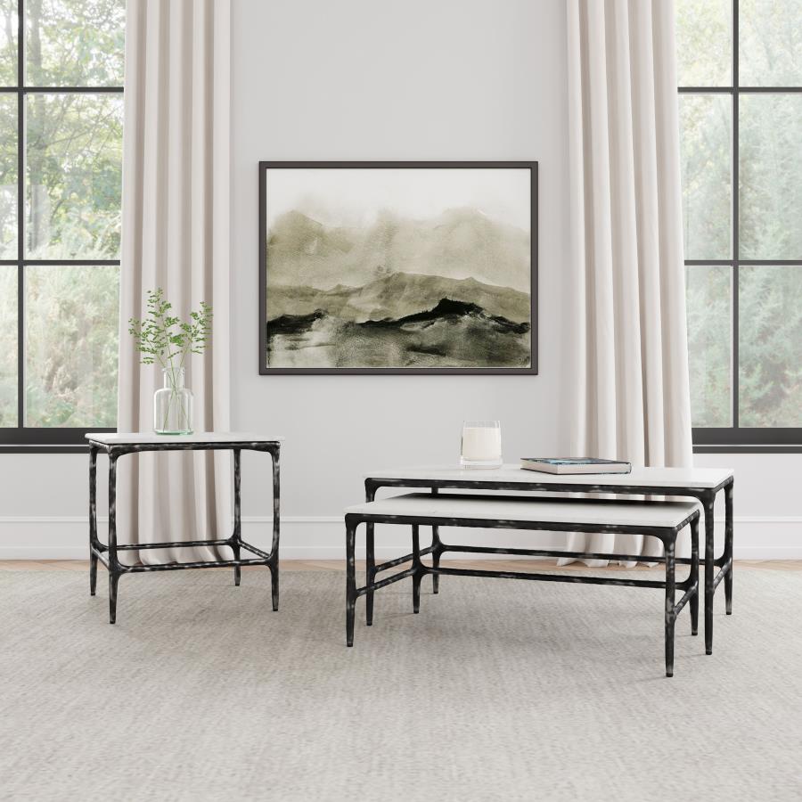 Modal Additional Images for Ebby 2-piece Genuine Marble Top Nesting Coffee Tables White