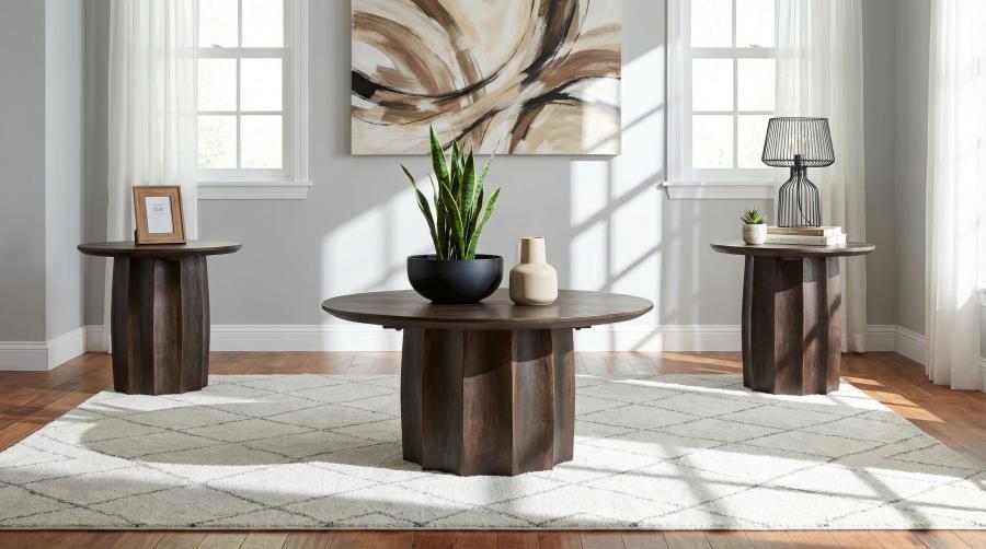 (image for) Cayenne 3-piece Solid Mango Wood Coffee Table Set Walnut