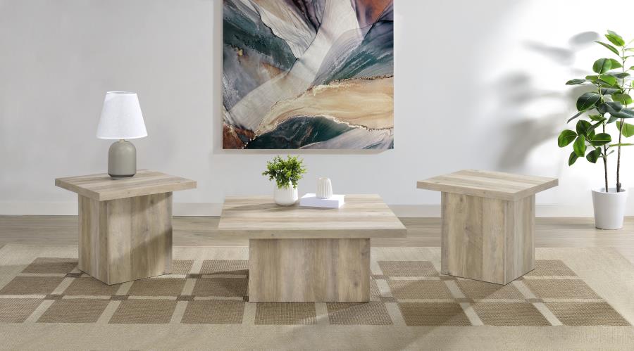 (image for) Devar 3-piece Square Coffee End Table Set Distressed Pine