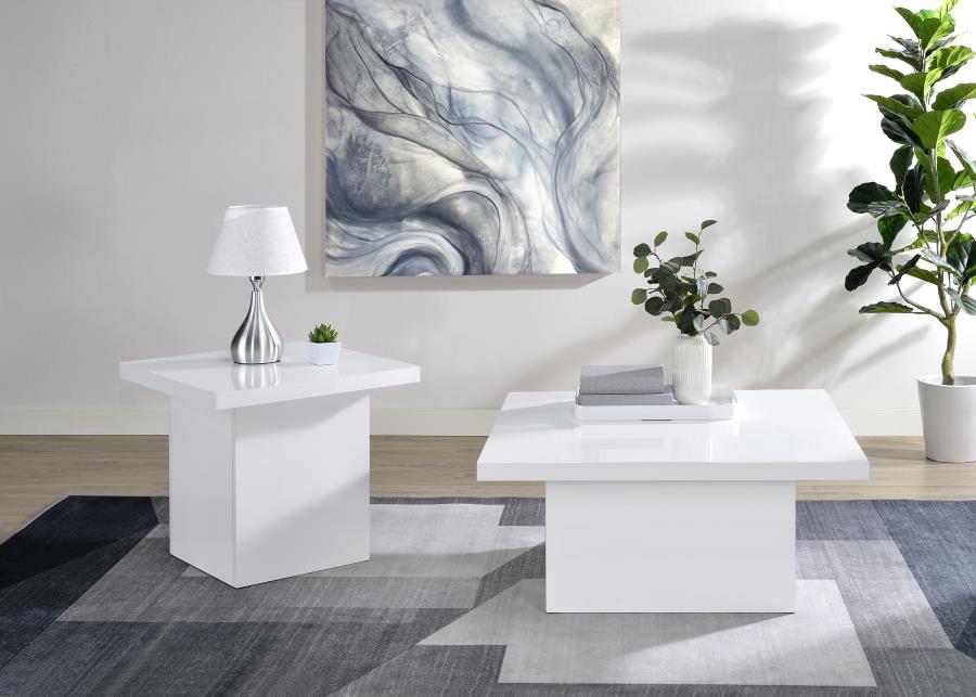 Modal Additional Images for Devar Square Engineered Wood Side End Table White High Gloss