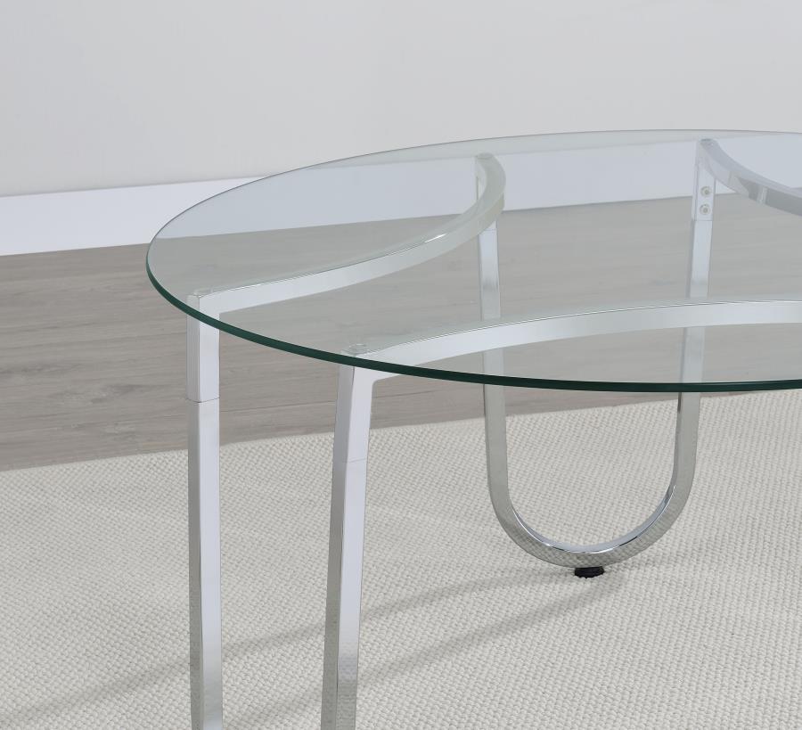 Beller Round Tempered Glass Top End Side Table Chrome