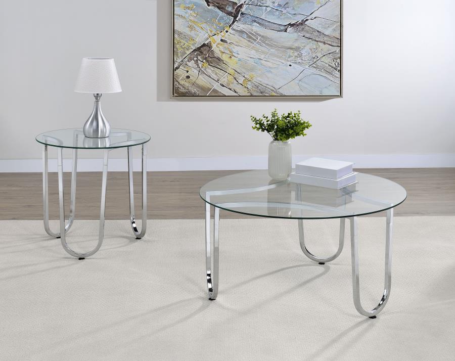 (image for) Beller 2-piece Round Tempered Glass Top Coffee Table Set Chrome