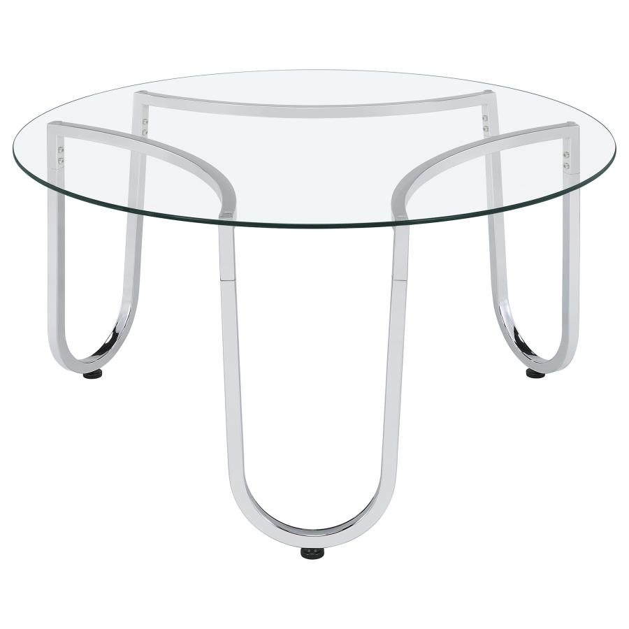 Beller 2-piece Round Tempered Glass Top Coffee Table Set Chrome