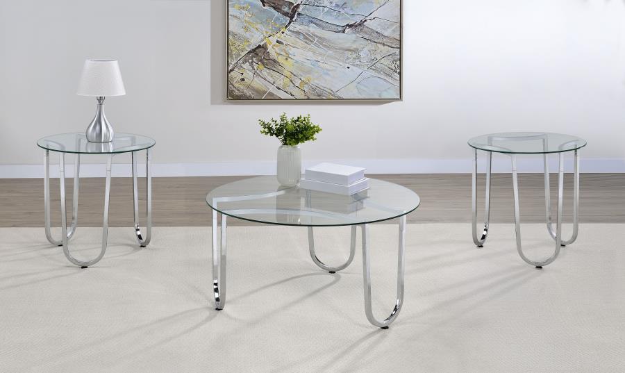 (image for) Beller 3-piece Round Tempered Glass Top Coffee Table Set Chrome