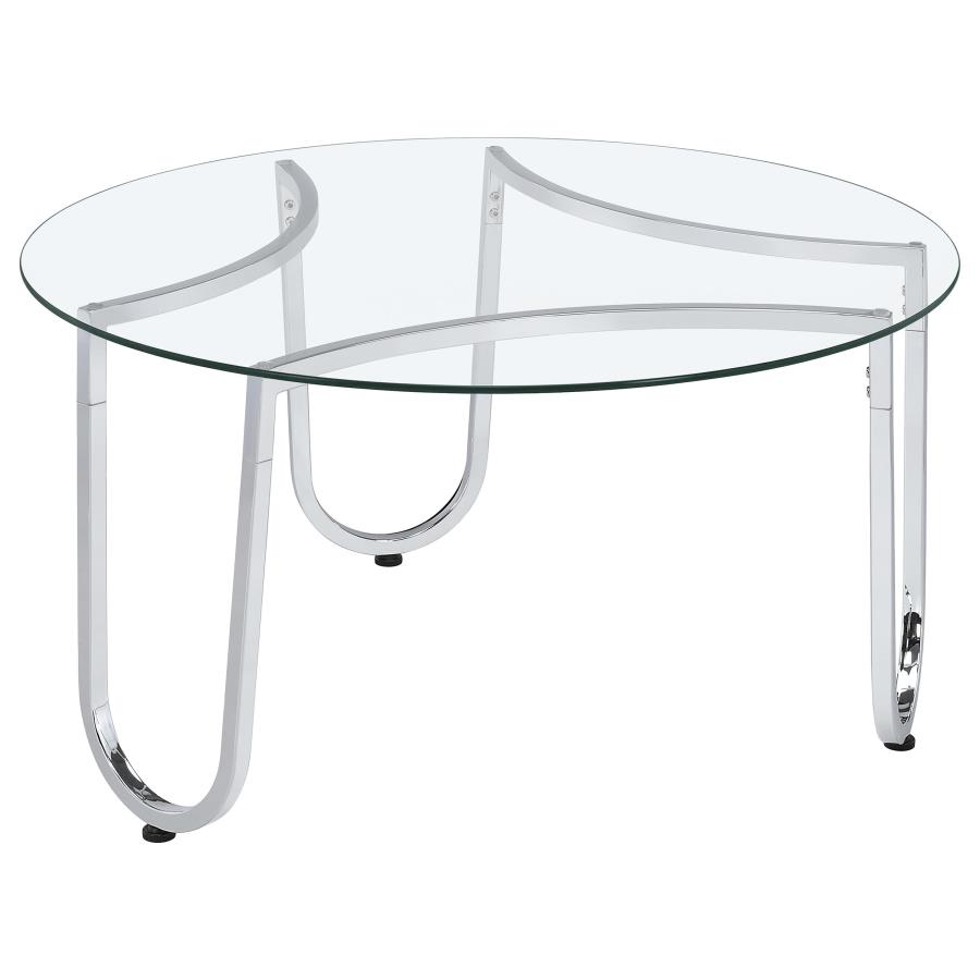 Beller 3-piece Round Tempered Glass Top Coffee Table Set Chrome