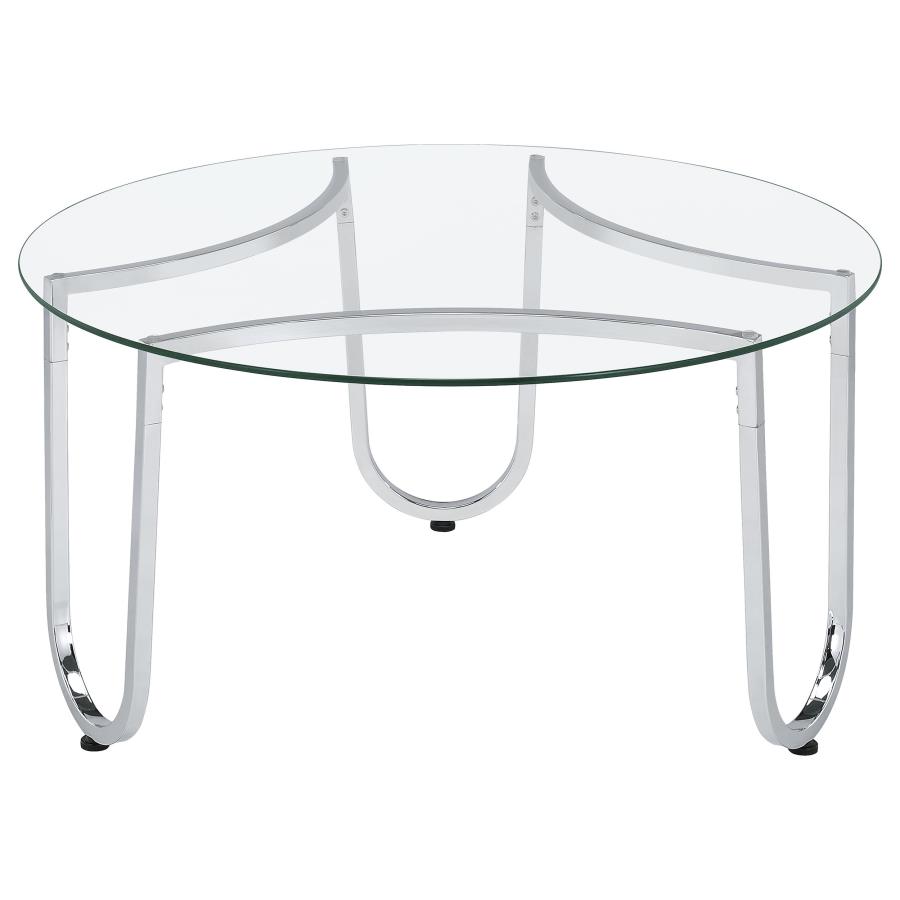 Beller 3-piece Round Tempered Glass Top Coffee Table Set Chrome